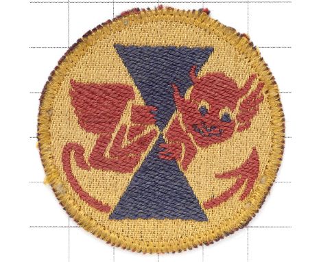 21st Army Tank Brigade WW2 cloth embroidered formation sign.Red devil looking round blue Diablo on woven yellow disc.Adopted 
