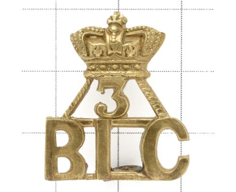 Crown / 3 / BLC Indian Army 3rd QO Regiment of Bombay Light Cavalry shoulder title circa 1876-1903.Good British made die-cast