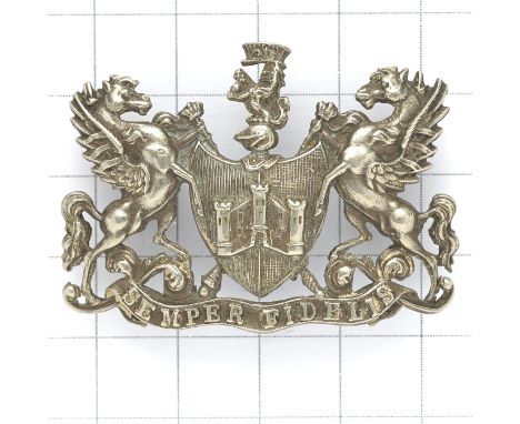 Exeter City Police Victorian police helmet badge.Die-stamped white metal Arms of ExeterLoopsVGC