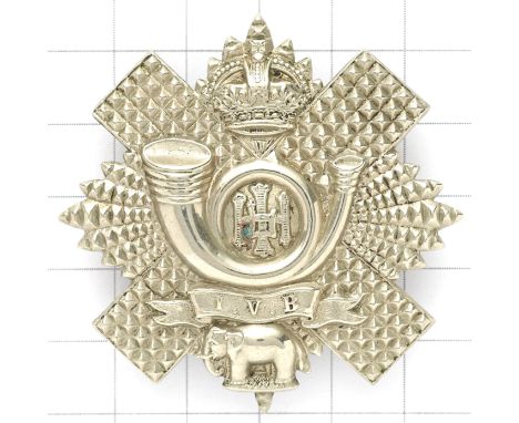 Scottish. 1st VB (Glasgow) Highland Light Infantry OR’s glengarry badge circa 1901-08. A fine scarce die-stamped white metal 