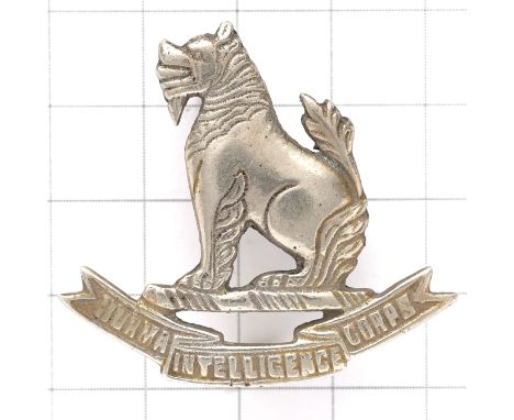 Burma Intelligence Corps scarce WW2 cap badge.Well cast unmarked silver example.Loops (top one replaced)This Special Forces u