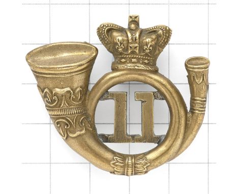 Shako / forage cap badge attributed to 11th Perthshire Rifle Volunteer Corps  circa 1860-68.Die-stamped brass crowned curled 