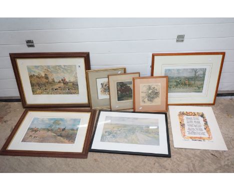 Seven Framed and Glazed Hunting Pictures including Ann Seward, Watercolour of a Long Haired Terrier titled ' Spice ', Geoffre