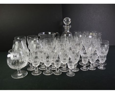 Collection of Waterford ' Colleen ' Cut Glass including Decanter, Water Jug, 8 Wine Glasses, 8 Tall Wine Glasses, 5 Brandy Gl