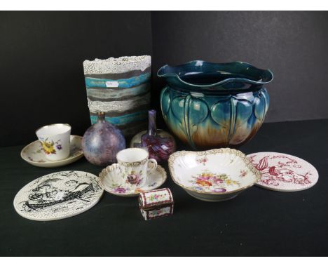 Mixed Lot of Ceramics and Glass including Dresden Trio, 2 Nymolle Denmark Bjorn Wiinblad Ceramic Plaques, Weneedham Jardinier