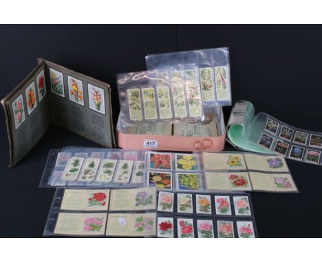 350+ vintage cigarette / trade cards and silks, all featuring flowers, in sleeves and vintage albums, to include Kensitas (Wi