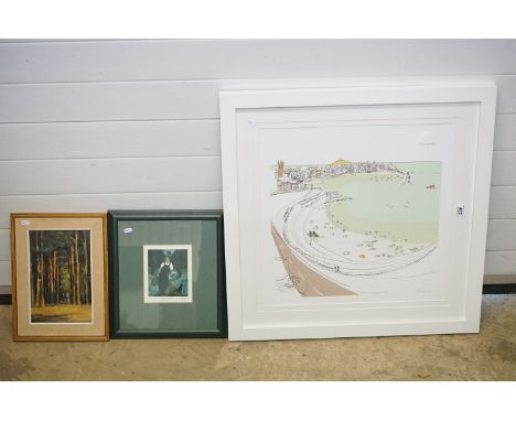 Susie Brooks (Contemporary) Signed Print ' As I was going to St Ives ' 56cm x 56cm together with Oil Painting of Woman in Woo