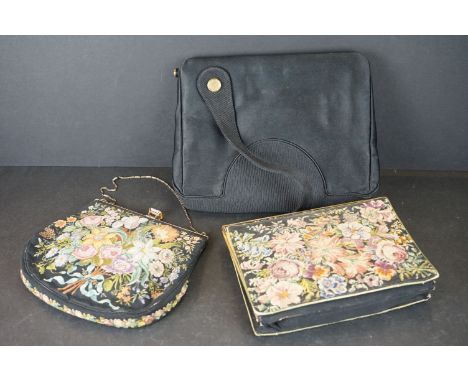 Evening bag complete with matching opera glasses, compact..etc. together with two other bags. 