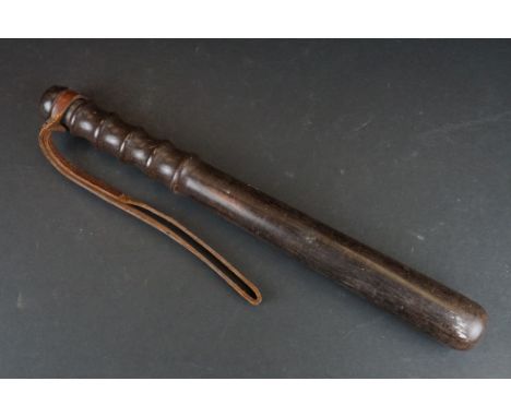 Wooden Truncheon together with a Carved Soapstone Spill Vase, 24cm long 