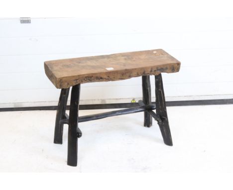 Vintage rustic elm window stool with heavy top 