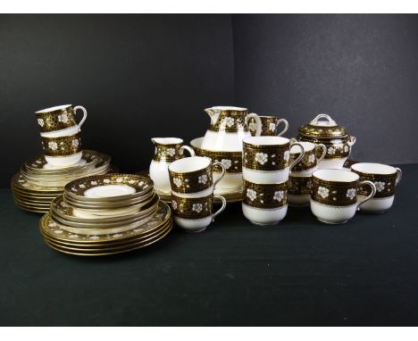 19th century Wedgwood Part Tea Service decorated with black and gilt floral borders comprising 6 Coffee Cups, 6 Coffee Saucer