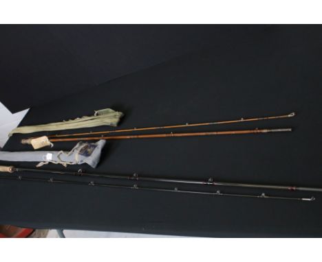 Two vintage fishing rods to include a split cane Allcocks together with a Hardy example. to also include a small quantity of 