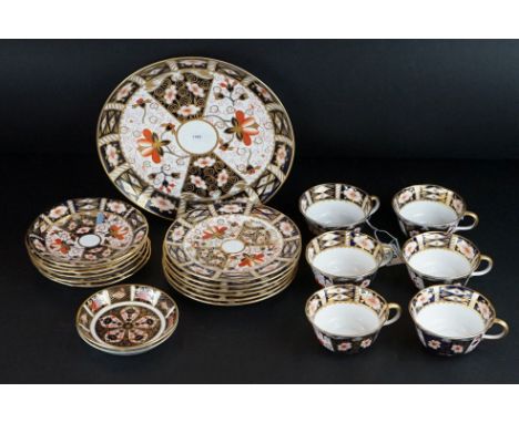 Royal Crown Derby Imari coffee service including six flat coffee cups and saucers, six side plates, two nut dishes and a sand