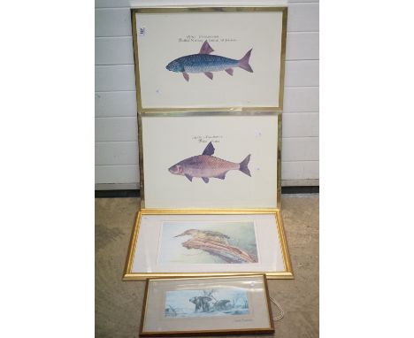 Leighton Moses Signed Limited Edition Print of a Kingfisher, no. 456/850, 40cm x 32cm, framed and glazed together with Pair o