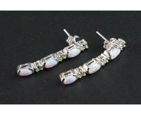 Pair of silver and opal drop earrings 