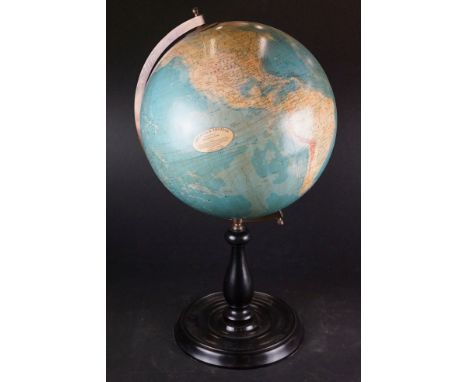 Greaves &amp; Thomas 12" Present Day Globe, scale 1:41, on turned stained wooden stand, 56cm high 