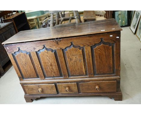 18th century Oak Mule Chest with four panels to the front and three drawers below, raised on bracket feet, 140cm long x 100cm