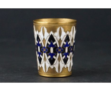 Russian gilt and enamel vodka cup with impressed marks 