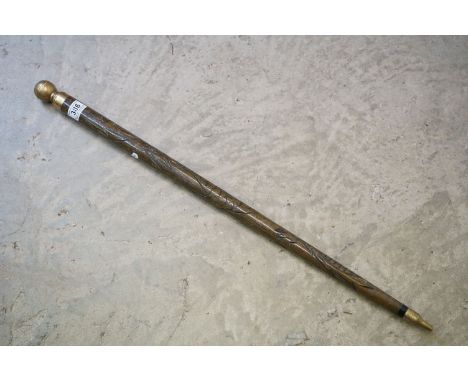 A vintage Pool cue walking stick with brass finial 