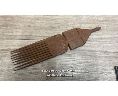 CARVED AFRICAN COMB, ALL TEETH IN GOOD ORDER, 29CM LONG
