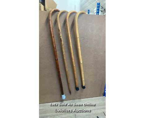 FOUR STOUT WALKING STICKS INC. DECORATED ALPINE STICK 