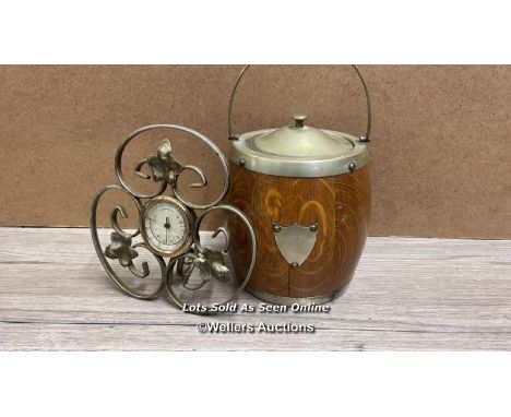 SMALL VINTAGE REGWELL THERMOMETER AND BARREL SHAPED ICE BUCKET 