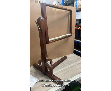 ANTIQUE FLOOR STANDING TAPESTRY MAKING FRAME 77 X 93CM