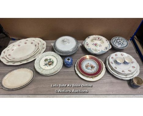 ASSORTED CROCKERY INCLUDING COPELAND SPODE SERVING DISH WITH LID, PLATES AND SMALL CUPS (38)