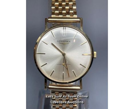 VINTAGE LONGINES 9CT GOLD CASED MANUAL WIND WRIST WATCH IN WORKING ORDER WITH BOX