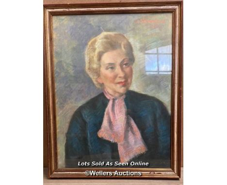 PORTRAIT OF A LADY DATED 1965. PASTEL ON PAPER, FAINT SIGNATURE, FRAMED &amp; GLAZED. 53 X 68.5CM 