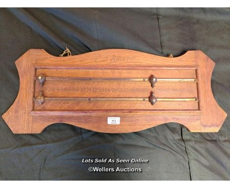 E.J RILEY SNOOKER SCORE BOARD IN LIGHT OAK / 70CM (W) X 27CM (H) [THIS LOT WILL NEED COLLECTING FROM THE ACADEMY BILLIARD COM