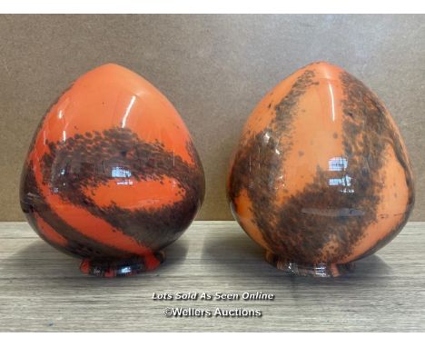 PAIR OF ORANGE &amp; BLACK ART DECO CEILING LIGHT SHADES