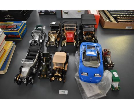 Five Franklin Mint scale models, 1913 Ford Model T, 1911 Stanley Steamer 62 Runabout, 1912 Packard Victoria Model 1-48, 1910 