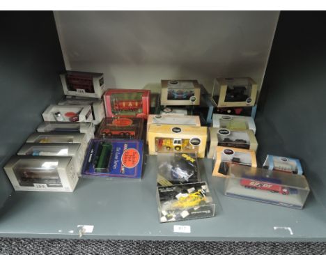 A shelf of modern diecasts including EFE, Oxford, Onyx and Minichamps all boxed approx 25