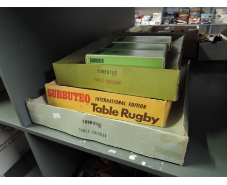 A collection of vintage Subbuteo, Test Match Edition Table Cricket and Table Rugby International Edition both boxed and appea