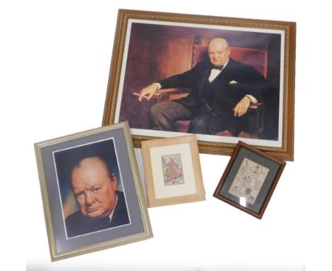 A collection of prints, to include after Professor Arthur Pan, Winston Churchill, another print of Churchill, etc. 