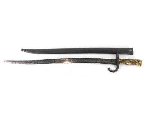 A bayonet, number to cover R.75825, with a brass handle, 68cm long.