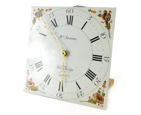 A Witham Swaine of Woodbridge longcase clock face, with painted enamel dial, 31cm square. 