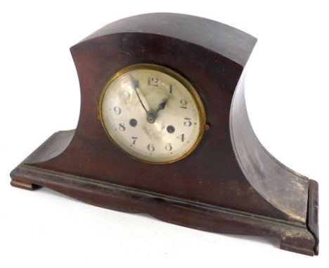 An early 20thC mantel clock, the silvered dial in mahogany case (AF), 52cm wide.