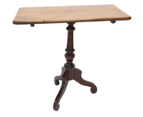 A 19thC mahogany occasional table, the rectangular tilt top on a turned column and tripod base, 82cm wide.
