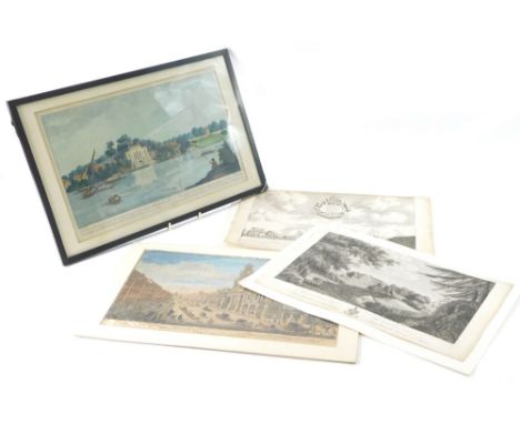 Hedsell after Mason. The house of the late celebrated Mr A Pope, Twickenham, coloured print, 24cm x 42cm, and various unframe
