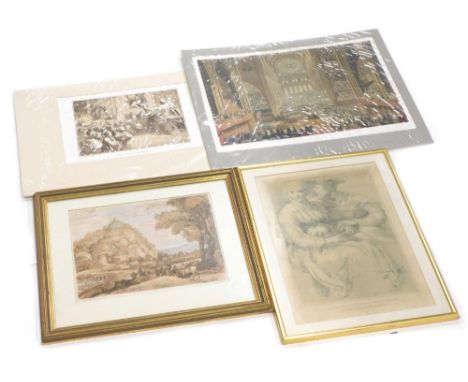 Lewis after Pugin. The Coronation of George IV, aquatint, 38cm x 50cm, Lewis after Lorrain, Italianate landscape, print, etc.