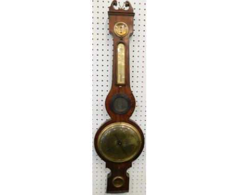 A mid 19thC wheel barometer, stamped D. Rivolta Edinburgh, in a mahogany case with brass dials, 101cm high. (AF)