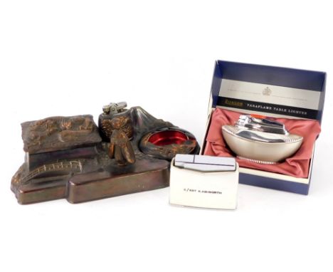 A group of lighters, to include a Ronson Varaflame table lighter (boxed), a further table lighter stamped Ashworth and an ela