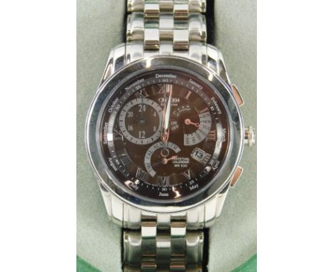 A Citizen Eco drive stainless steel gentleman's wristwatch, having guilloche central dial with raised chaptering, having appl