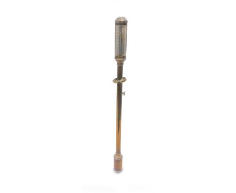 A brass ships barometer, the silver gauge inscribed J.J.B.L.M. 1622 Destero, Lisbon, with jimble, 94cm high. Fixing bracket a