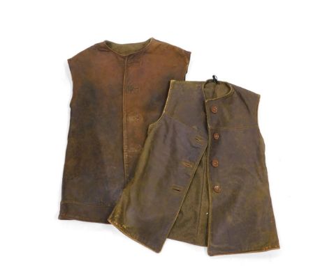 An army issue leather jerkin, size 1, label for M Belmont and Co Limited 1943, and another similar. (2)