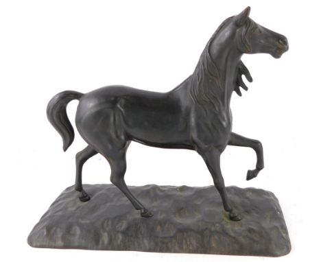 Late 20thC School. Figure of a horse, on rectangular base, bronze, 35cm wide. 