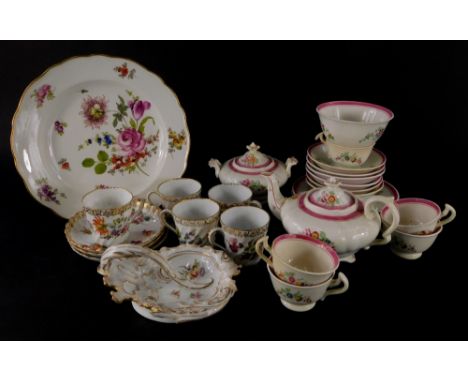 A collection of Dresden porcelain, to include a Dresden porcelain cup and saucer set, a Dresden trinket dish and collector's 