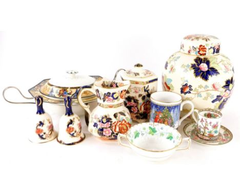 A group of collector's china, to include a Masons jar and cover, 24cm high, a Masons jug, a hexagonal biscuit barrel, two bel